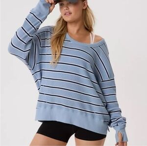 aerie Light Blue Striped Long Sleeve Pullover